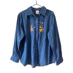 Vintage Disney Winnie the Pooh and Friends Denim Long Sleeve Shirt  Size XL